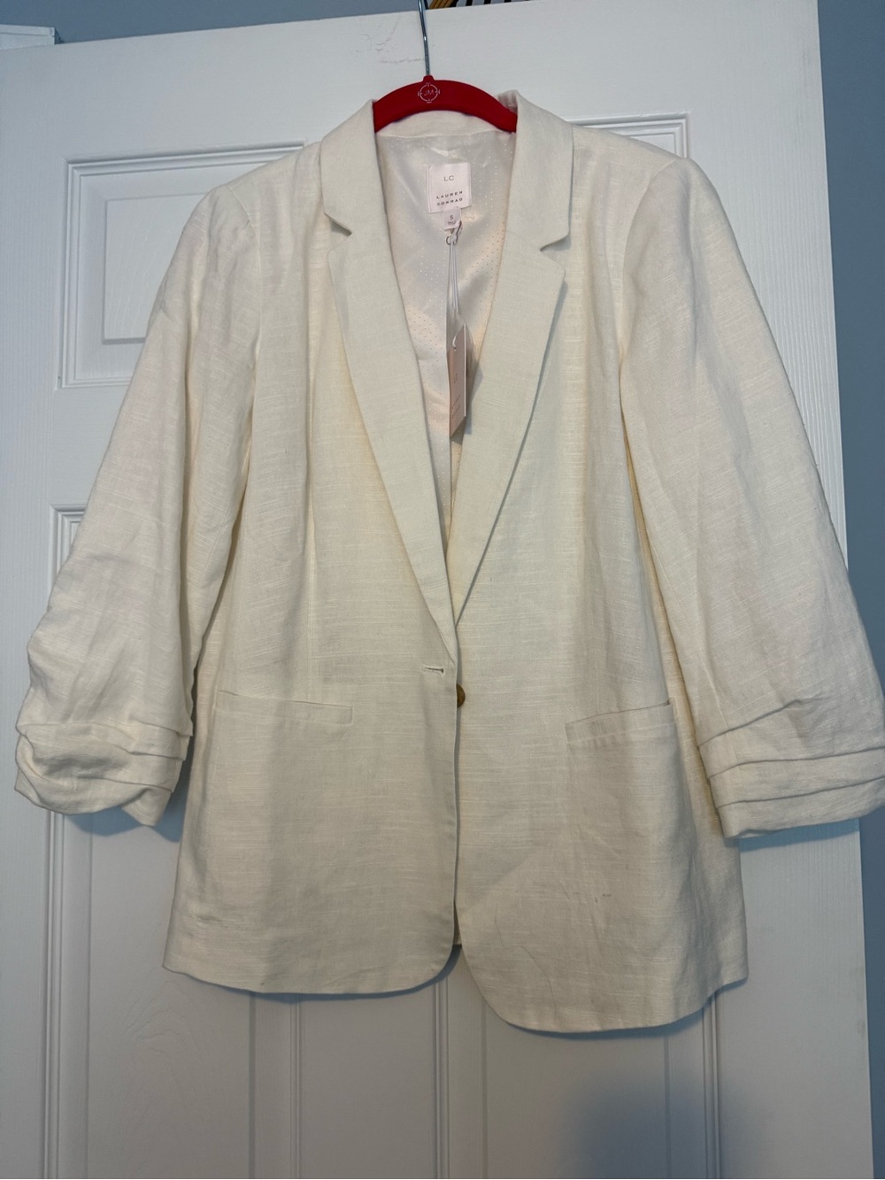 LC Lauren Conrad Off-White Linen-Blend Single-Button Blazer